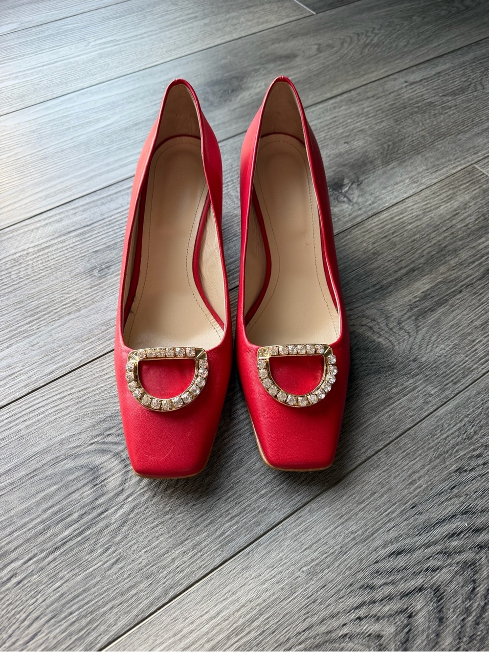 Classic Red Womens Jewel Buckle Pumps